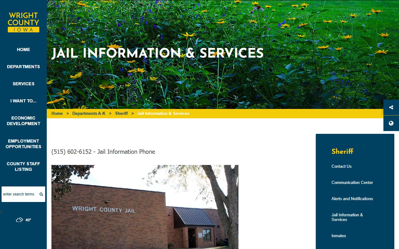 Wright County Jail inmate lookup services and visitation page