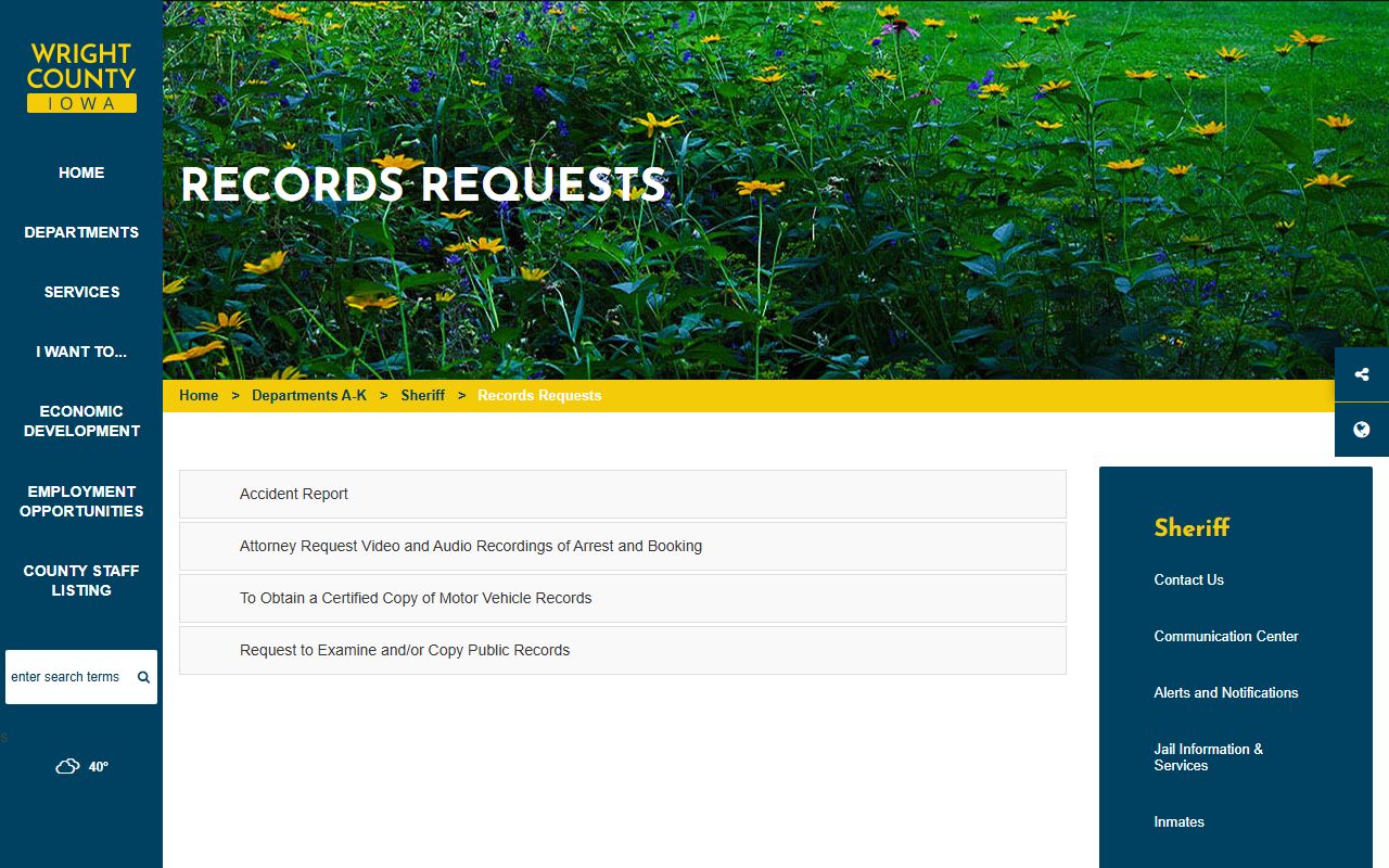 Wright County jail mugshots records request page
